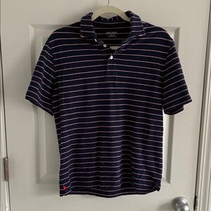Untuckit Men's Polo with Navy and Red Stripes